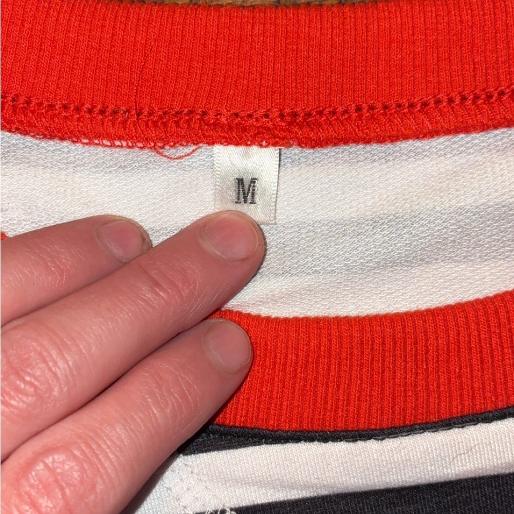 Striped Ringer Tee Black White Red Trim Boxy Fit Medium Casual Streetwear - Picture 3 of 4